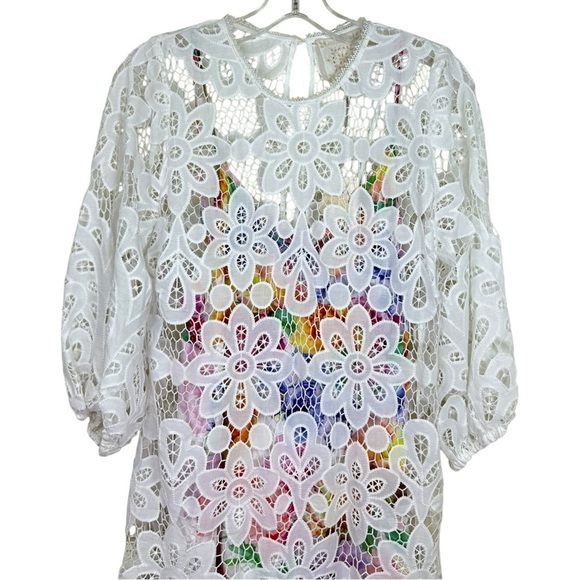 Johnny Was - NWT ‘Lisetta’ Lace Mini Dress in Ivory w/ Floral Slip - White Small - Picture 6 of 15